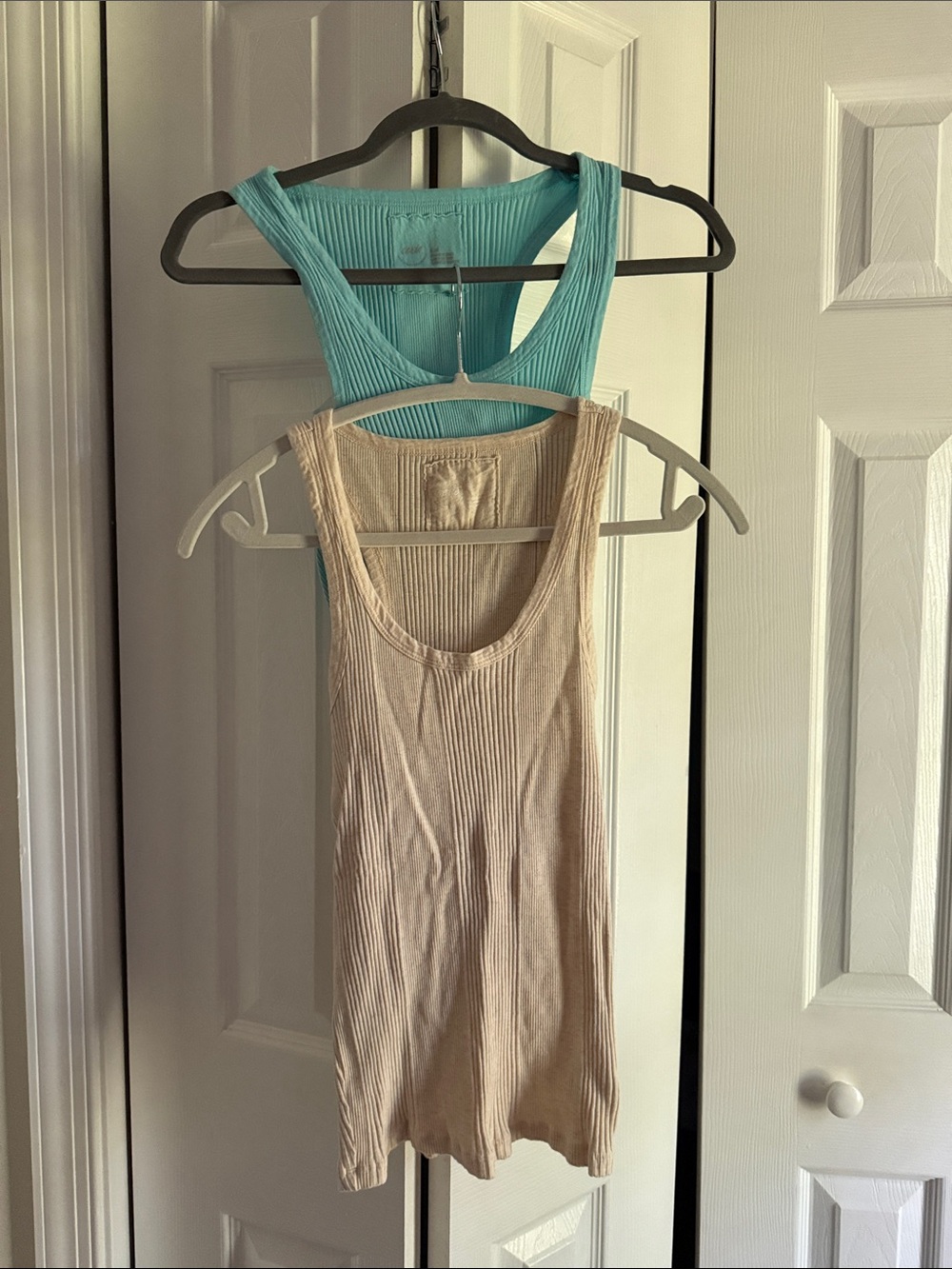 aerie Ribbed Scoop Tank Top in Cream and Aqua